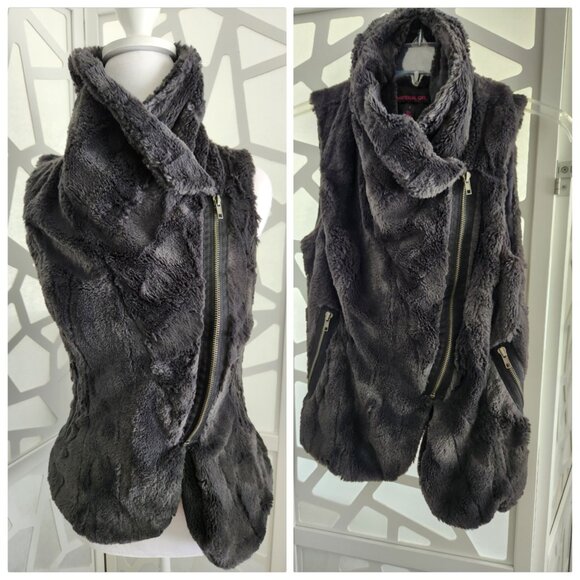 Faux Fur Vest - Dark Grey Beautiful Large Collar - Picture 3 of 10